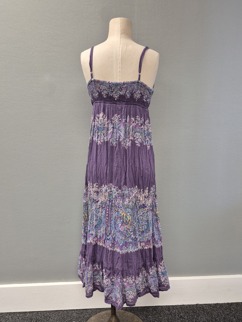 Pura Vida Boho Paisley Cotton Maxi Dress Purple Sun Dress Size 2 - Picture 4 of 11